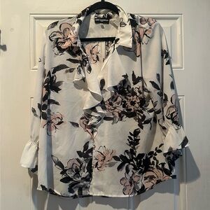 Karl Lagerfeld White and Pink Floral Blouse-Beautiful